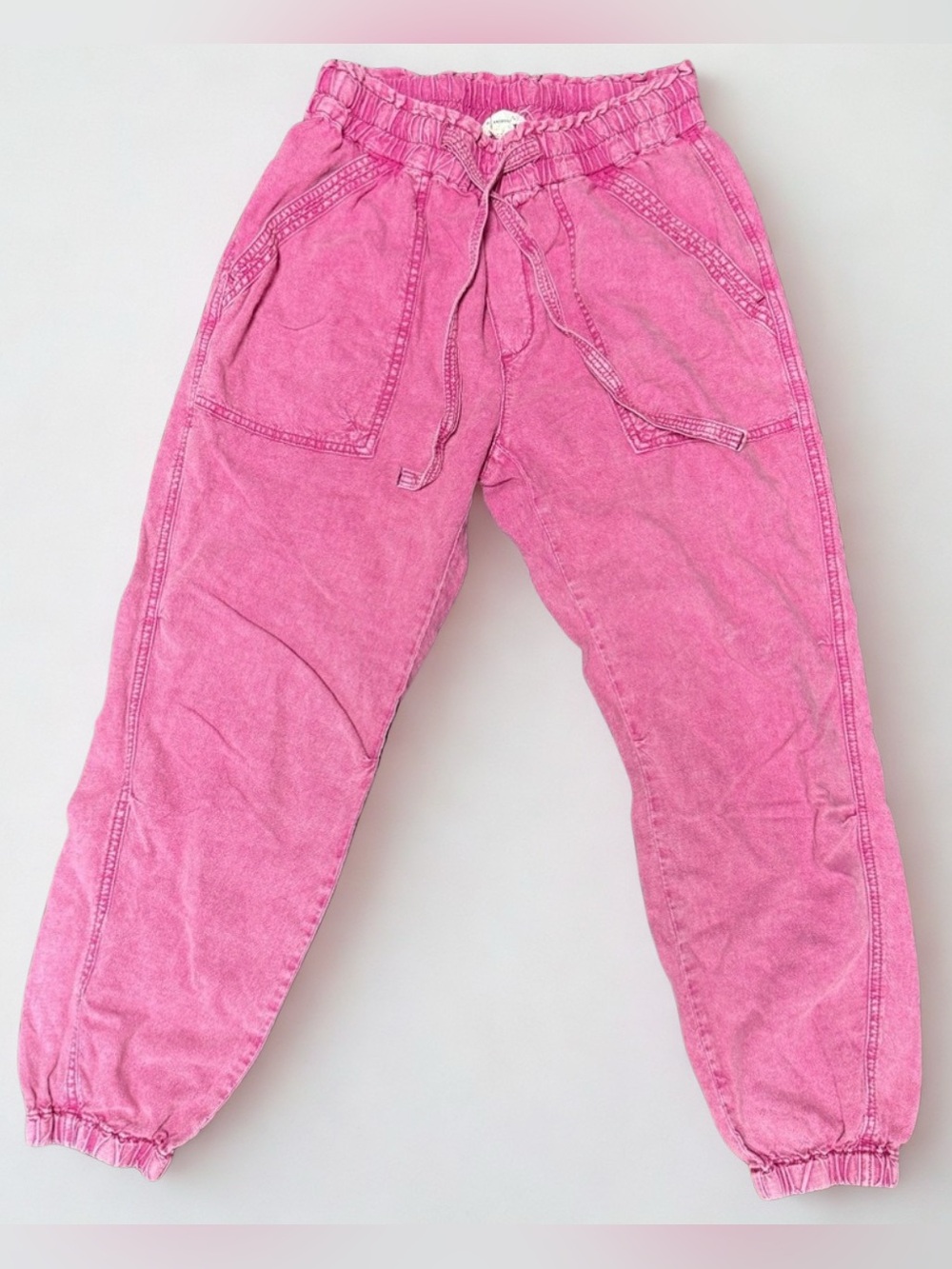 Anthropologie Pink Linen Blend Jogger Pants Paperbag Waist Size S